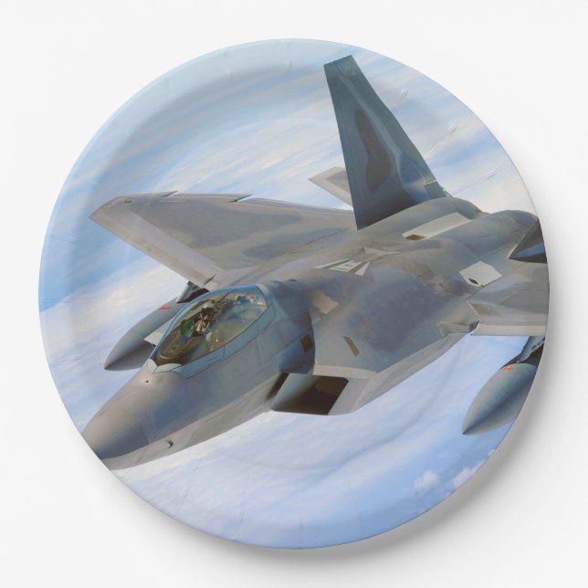 F-22 Militärjet des Raptors Pappteller (Vorderseite)
