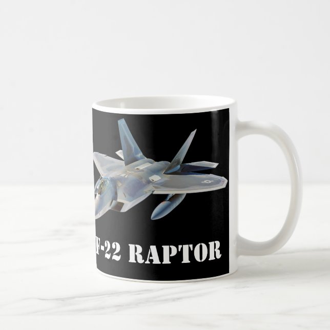 F-22 Raptor Fighter Jet auf Schwarz Kaffeetasse (Rechts)