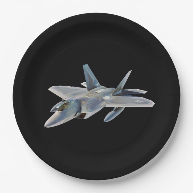 F-22 Raptor Fighter Jet auf Schwarz Pappteller (Vorderseite)