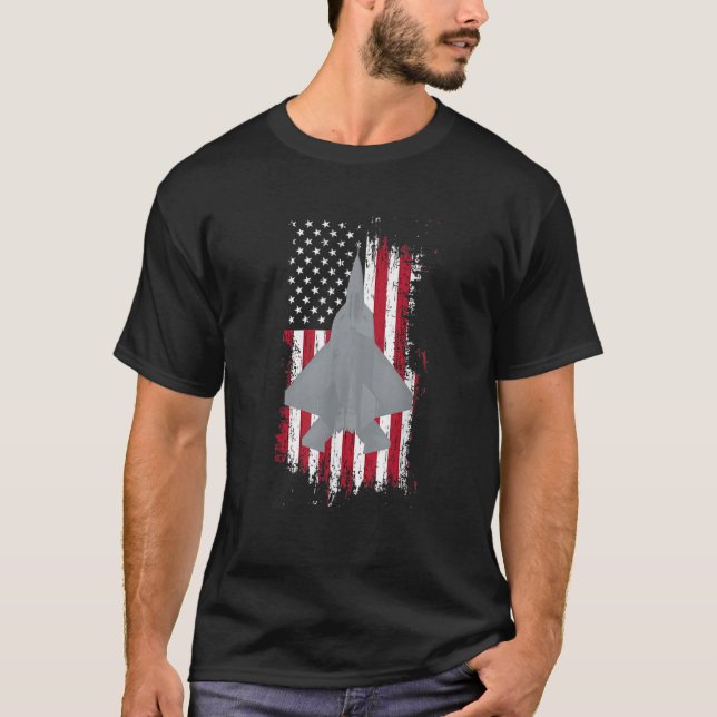 F 22 Raptor Jet American Flag Military Aircraft T-Shirt (Vorderseite)