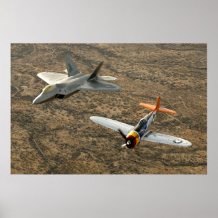 F-22A Raubvogel und Thunderbolt P-47 Poster