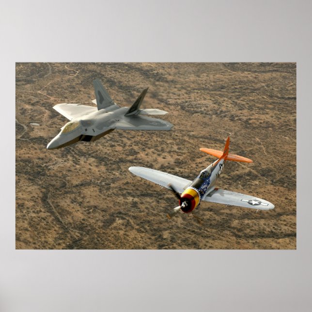 F-22A Raubvogel und Thunderbolt P-47 Poster (Vorne)