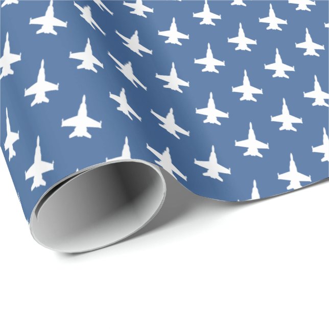 F/A-18C Hornet Fighter Jet Pattern auf Blau Geschenkpapier (Rolleneckpunkt)