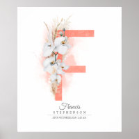 F-Buchstaben-Monogramm Weiße Orchideen und Pampasg