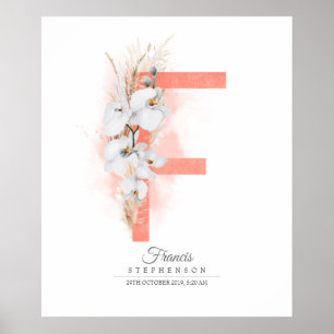 F-Buchstaben-Monogramm Weiße Orchideen und Pampasg Poster