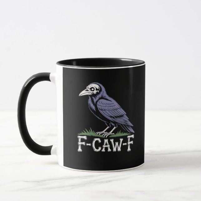 F-Caw-F Bone Text Skull Raven - Gothic Macabre Hum Tasse (Links)