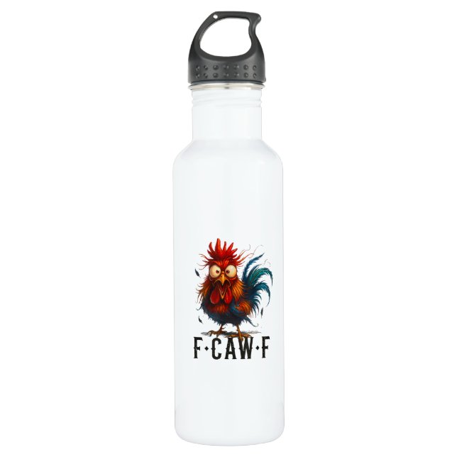 F-Caw-F Chicken Rooster Funny Meme Edelstahlflasche (Vorderseite)