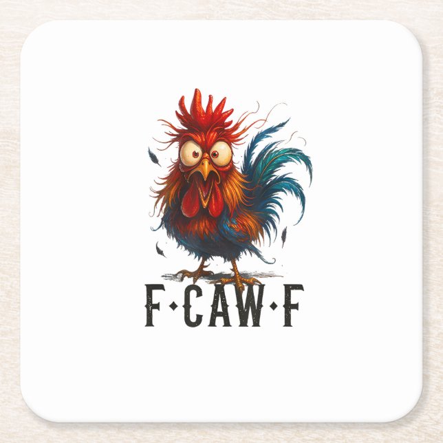 F-Caw-F Chicken Rooster Funny Meme Rechteckiger Pappuntersetzer (Vorderseite)