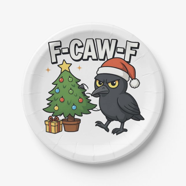 F-caw-f Christmas Raven Crow Xmas Tree Meme Pappteller (Vorderseite)