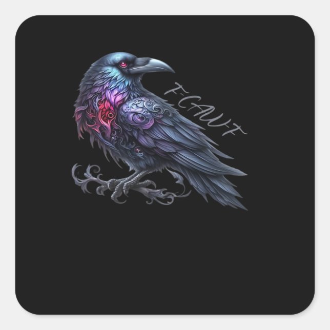 F-Caw-F Crow Classic Retro Style Quadratischer Aufkleber (Vorderseite)
