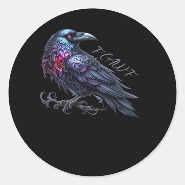 F-Caw-F Crow Classic Retro Style Runder Aufkleber (Vorderseite)