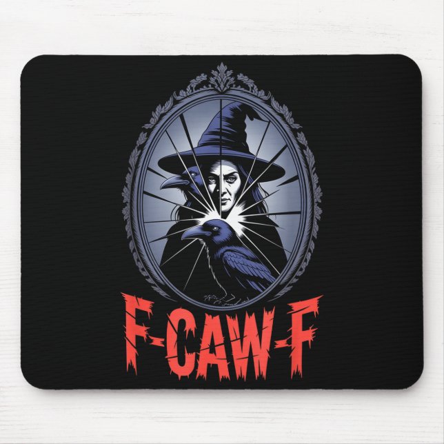 F-caw-f Crow Funny Gothic Moon Black Bird Hallowee Mousepad (Vorne)