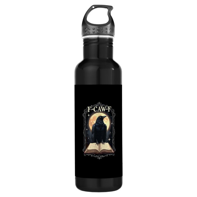 F-Caw-F Crow Funny Halloween Raven Moon Edelstahlflasche (Vorderseite)