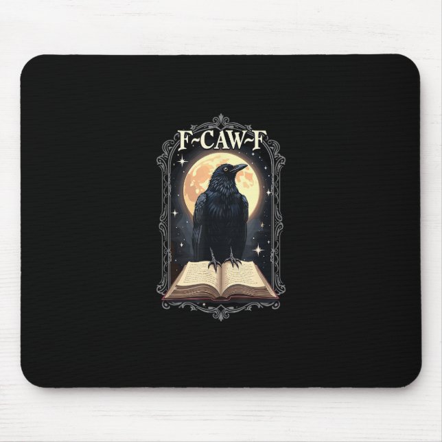F-Caw-F Crow Funny Halloween Raven Moon Mousepad (Vorne)