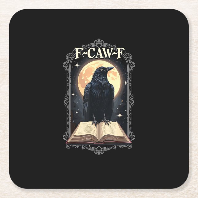 F-Caw-F Crow Funny Halloween Raven Moon Rechteckiger Pappuntersetzer (Vorderseite)