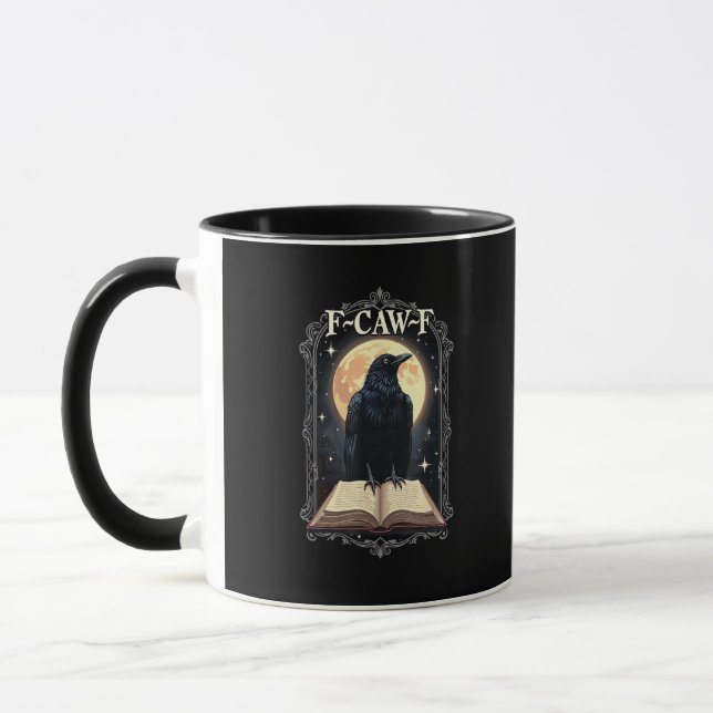 F-Caw-F Crow Funny Halloween Raven Moon Tasse (Links)