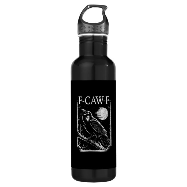 F-Caw-F Crow Minimal – Retro Gothic Bird Funny Rav Edelstahlflasche (Vorderseite)