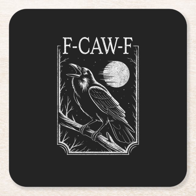 F-Caw-F Crow Minimal – Retro Gothic Bird Funny Rav Rechteckiger Pappuntersetzer (Vorderseite)