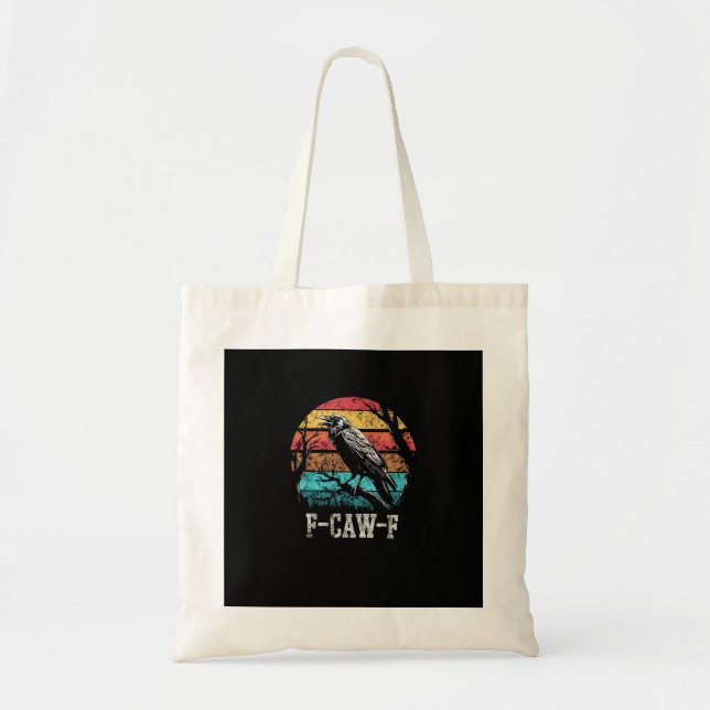 F-Caw-F Crow Retro Sunset Pun Funny Bird Cawing Gr Tragetasche (Vorne)