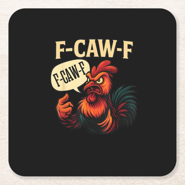 F Caw F Funny Angry Rooster Graphic Retro Style Rechteckiger Pappuntersetzer (Vorderseite)