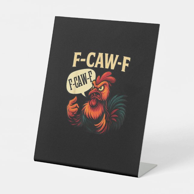 F Caw F Funny Angry Rooster Graphic Retro Style Sockelschild (Vorderseite)