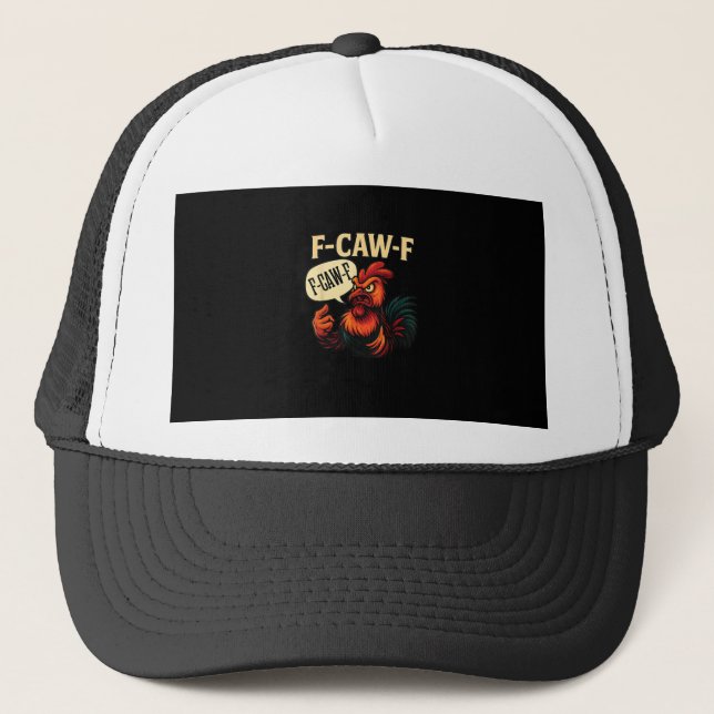 F Caw F Funny Angry Rooster Graphic Retro Style Truckerkappe (Vorderseite)