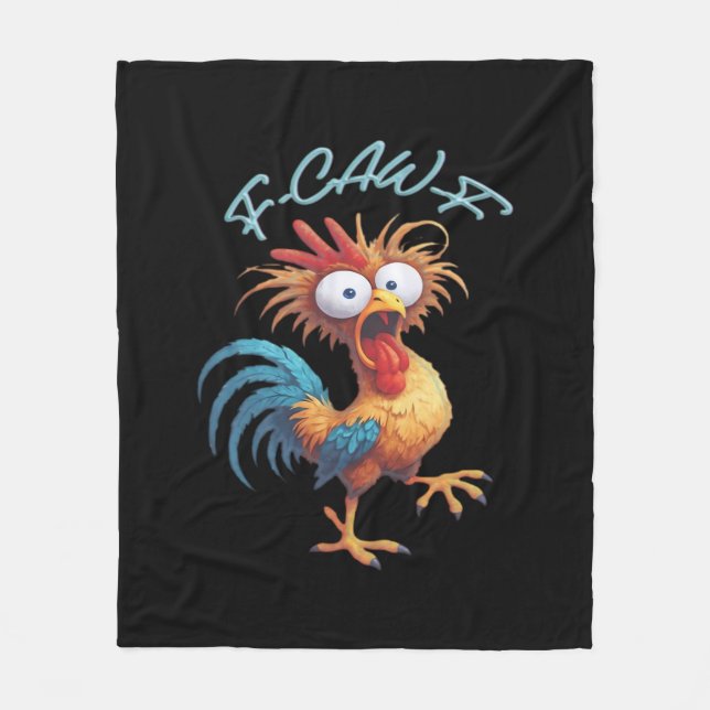 F Caw F Funny Chicken Humor Retro Style Fleecedecke (Vorderseite)