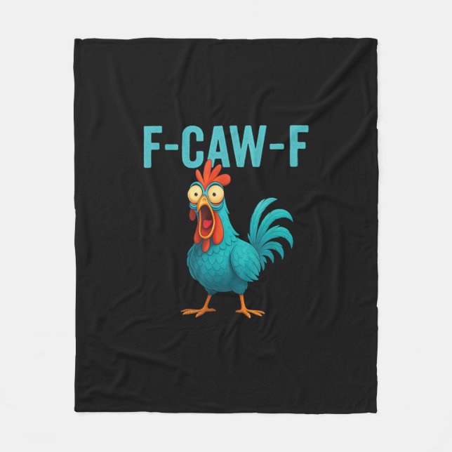 F-Caw-F Funny Rooster Chicken Humor Bird Fleecedecke (Vorderseite)
