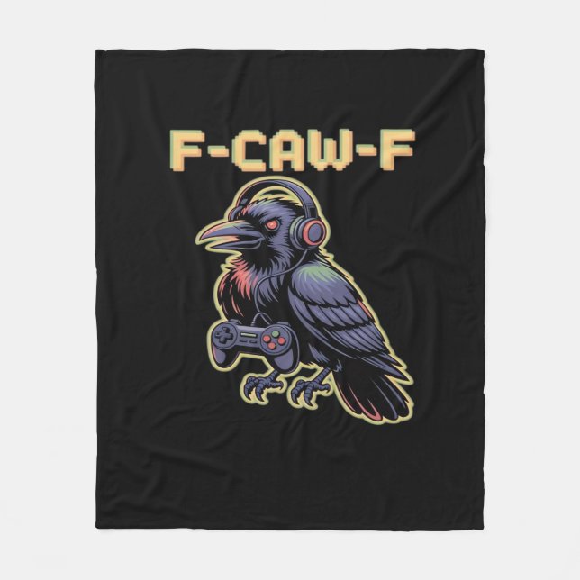 F-Caw-F Gaming Raven With Headphones - Edgy Stream Fleecedecke (Vorderseite)