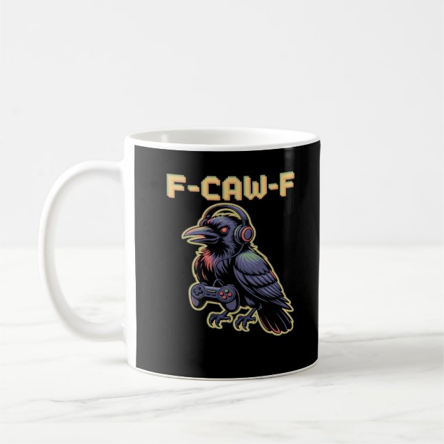 F-Caw-F Gaming Raven With Headphones - Edgy Stream Kaffeetasse (Links)