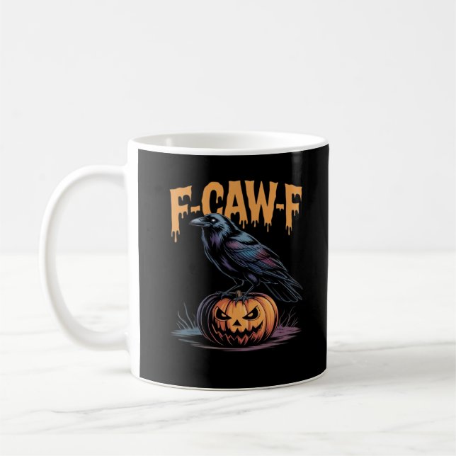 F-Caw-F Halloween Raven Jack-O-Lantern Spooky Seas Kaffeetasse (Links)
