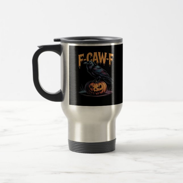 F-Caw-F Halloween Raven Jack-O-Lantern Spooky Seas Reisebecher (Links)