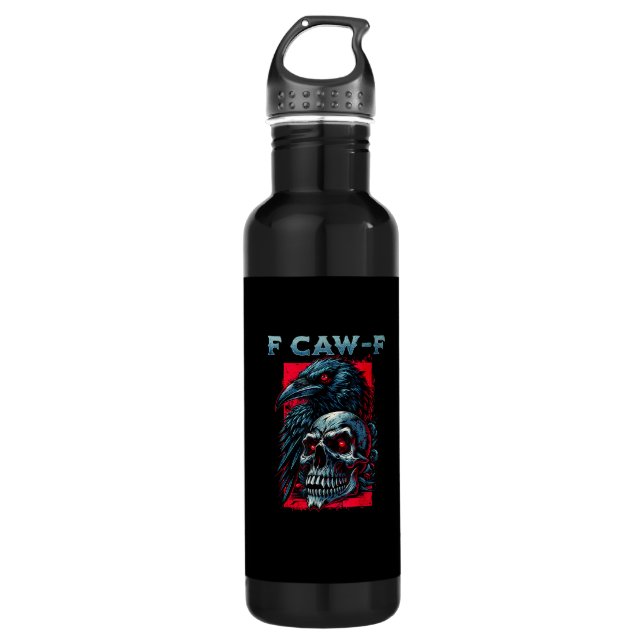 F-Caw-F Krähe Humorvolles Grafikdesign Edelstahlflasche (Vorderseite)