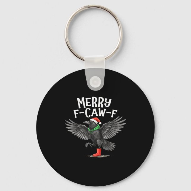 F-caw-f Merry Christmas Funny Crow Raven  Schlüsselanhänger (Vorderseite)