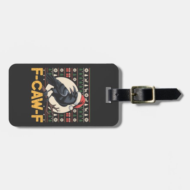F-Caw-F Ugly Christmas Sweater Funny Raven Xmas Gepäckanhänger (Vorderseite horizontal)