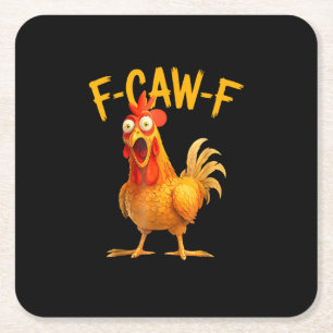 F-Caw-F Wortwitz Huhn Hahn Krähen Grunge Rechteckiger Pappuntersetzer