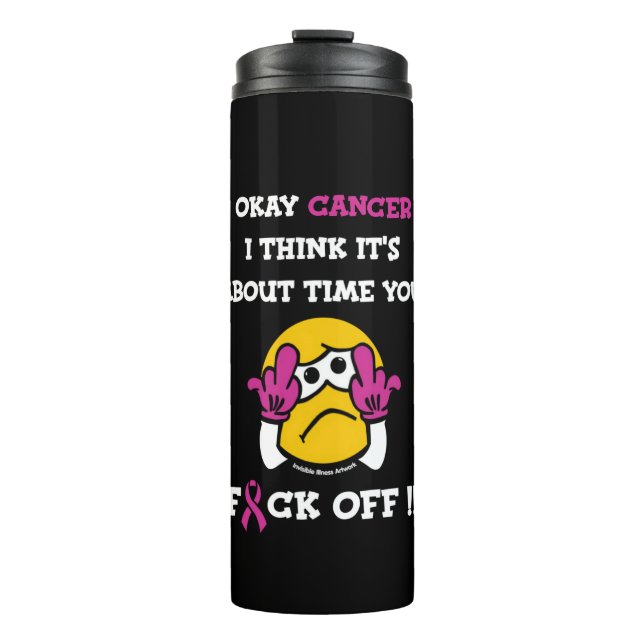 F#CK OFF.. Brustkrebs Thermosbecher (Vorderseite)