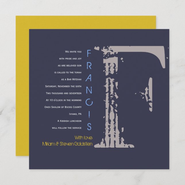 F Collection Initiale Invitation Bar Mitzvah Bat B (Devant / Derrière)