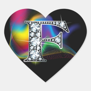 "F" Diamantblende auf Rainbow Swirt Herzsticker Herz-Aufkleber