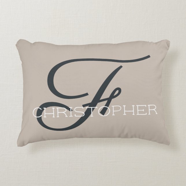 F Initial Personalisiert Name Tan Taupe Neutral Dekokissen (Vorderseite)