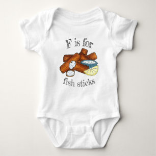 F is for Fish Sticks Fingers Tartar Sauce Baby Strampler
