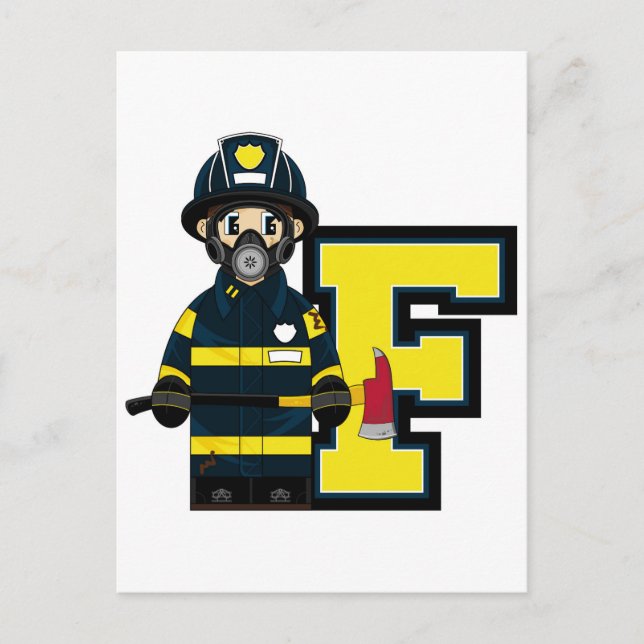 F ist für Cartoon Fireman Postkarte (Vorderseite)