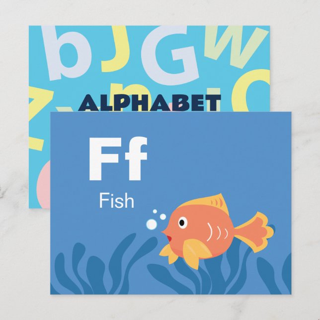 F ist für Fisch - Alphabet Flash Card Postkarte (Vorne/Hinten)