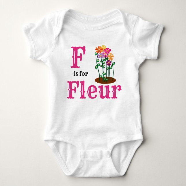 F ist für Fleur-Mädchenname Baby Strampler (Vorderseite)