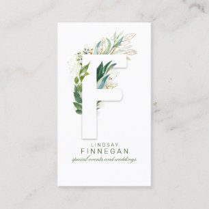 F Letter Monogram Gold Greenerity Blätter Elegant Visitenkarte