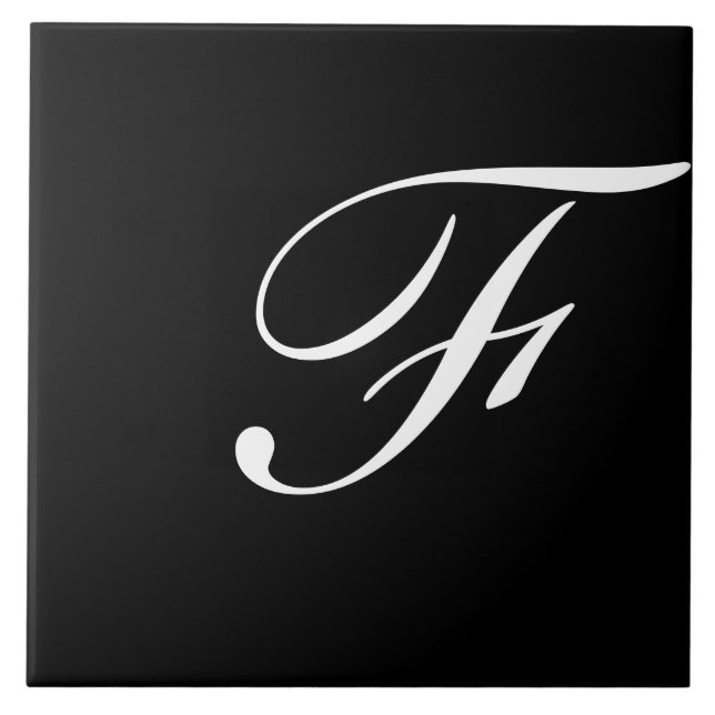 F Monogram Initial White auf Black Fliese (Vorderseite)