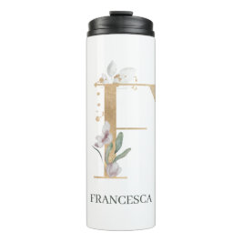F Monogramm Floral Personalisiert Thermosbecher