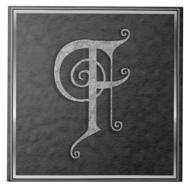 F Monogramm Keramik "Mittelalter grauer Stein" Fliese (Vorderseite)