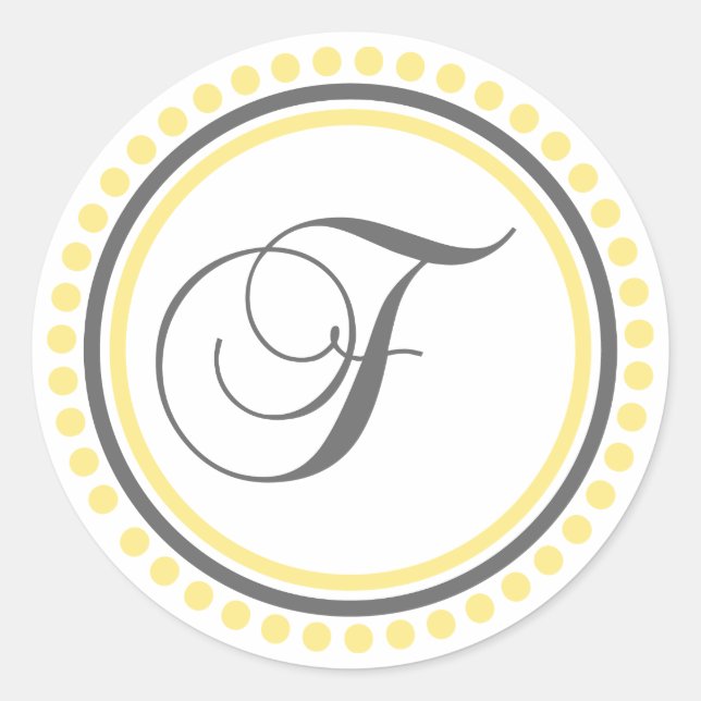 F Monogramm (Kreis der gelben/grauen Punkte) Runder Aufkleber (Vorderseite)