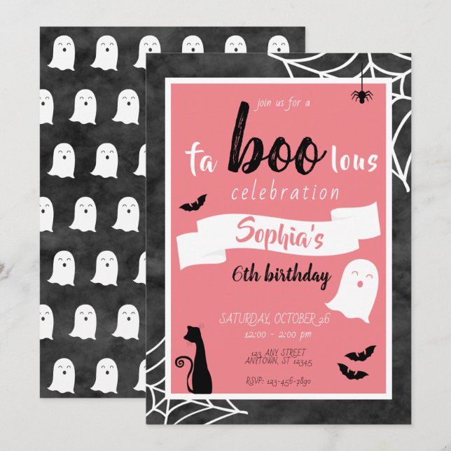 Fa"boo"lous Girls Birthday Ghost Halloween Einladu Einladung (Vorne/Hinten)
